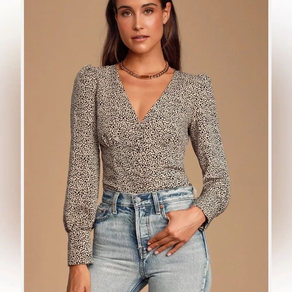 Lulus Sweet Spot Taupe Cheetah Print Long Sleeve Button-Up Top Women’s Medium